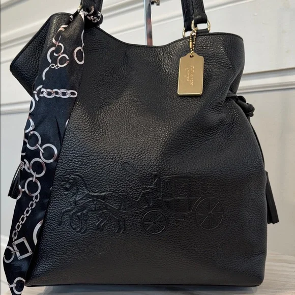 Coach Andy Black Pebbled Leather Carriage Logo Tote - Picture 4 of 17